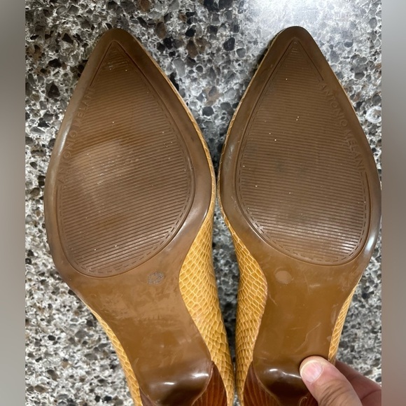 LEATHER UPPER AND SOCK  Antonio Melani‎ pointed toe heels TAN & BROWN - Picture 12 of 14